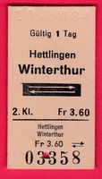 KARTON BILLETT, HETTLINGEN - WINTERTHUR, 2.KLASSE, RETOUR