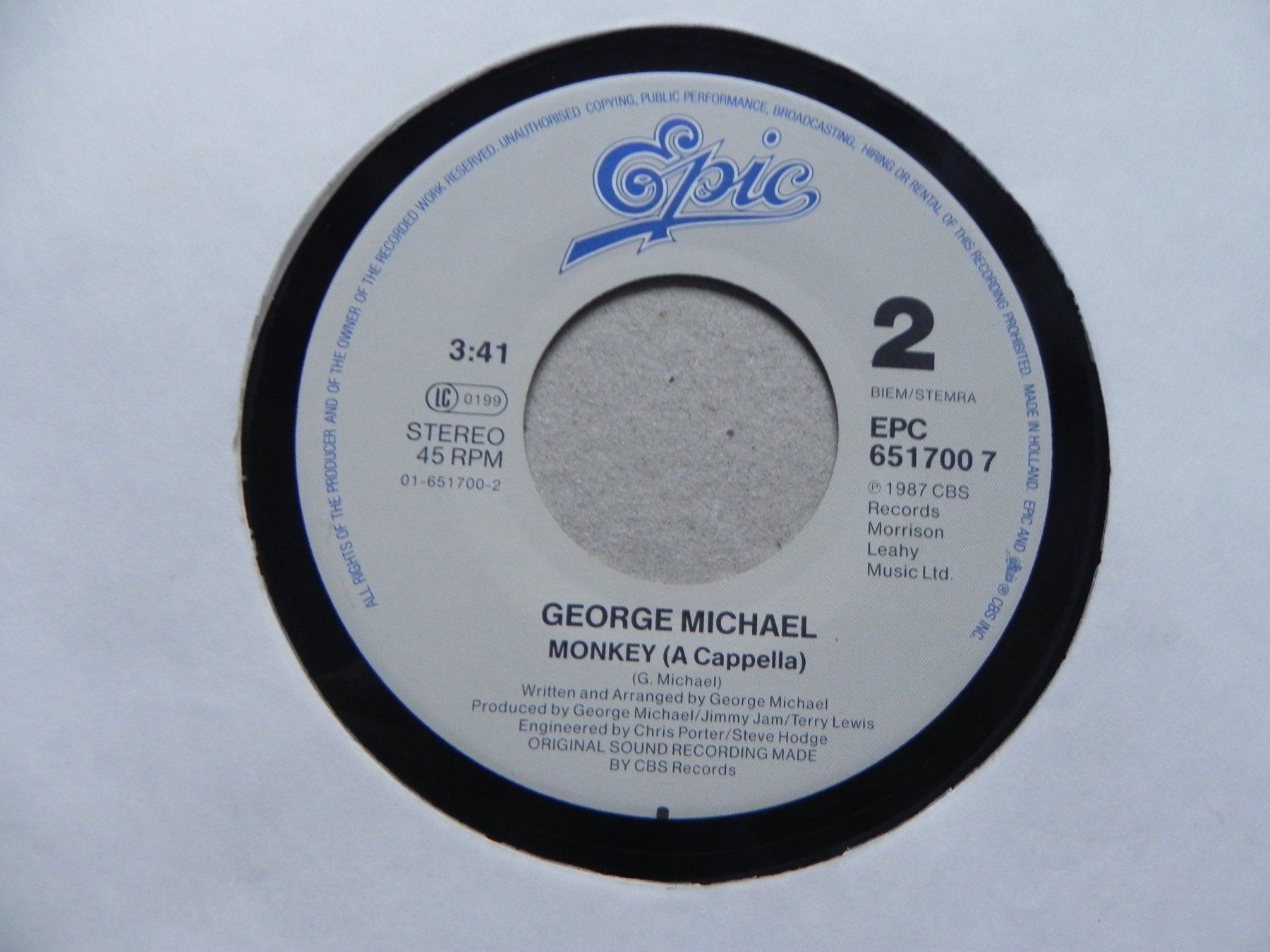 Dischi in vinile: Single 7 " Engl. Pop Sänger George Michael 1987 Monkey – Usato da Siebnen venduto da krimsie 3