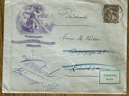 Top 1899 Vereinsumschlag Philatelisten-Verein Zürich Rarität