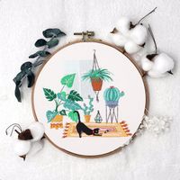Bastelset Katze und Pflanzen Stickerei Kit Set Sticken DIY