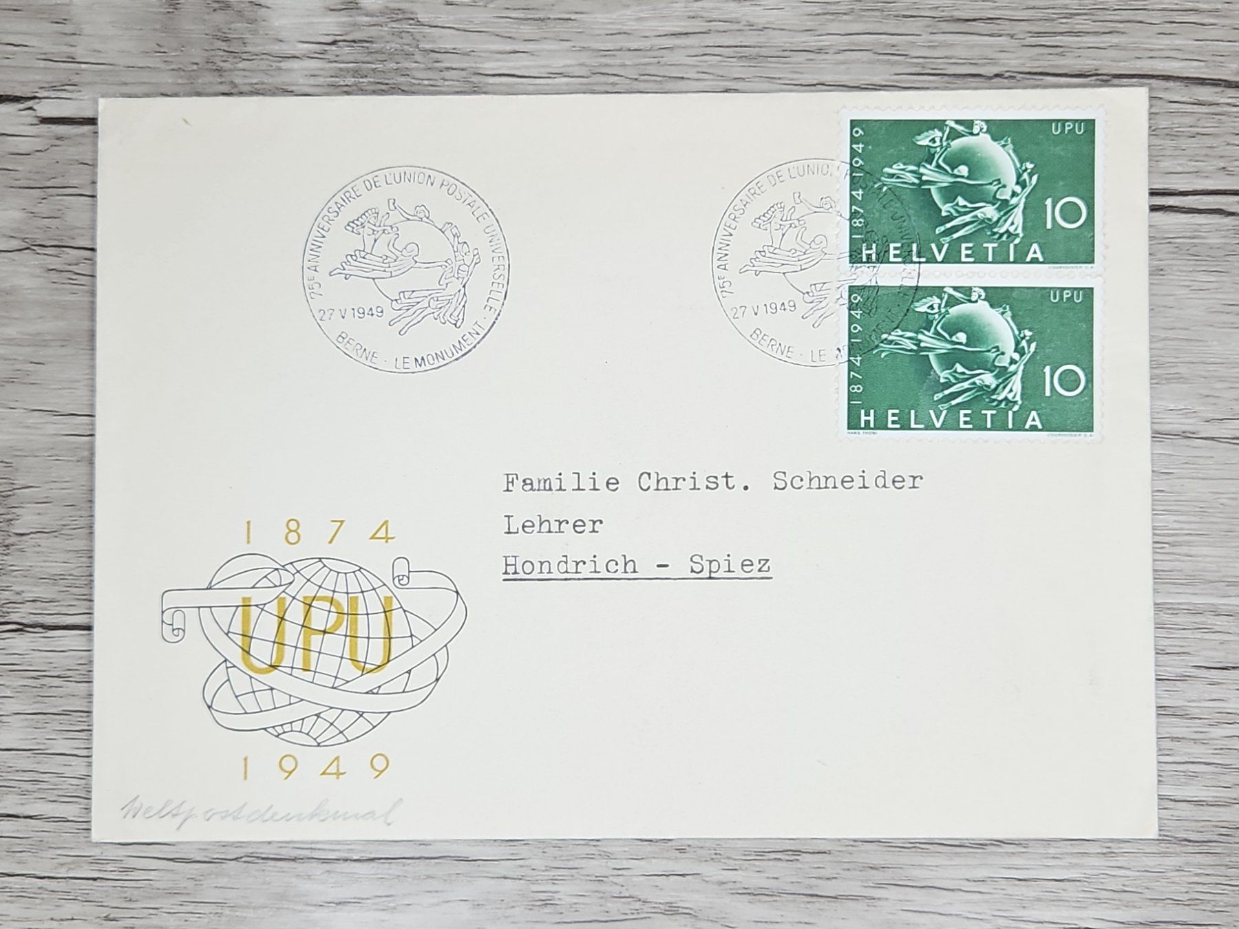 Tutti i francobolli: CL01 Enveloppe + Timbre Suisse 1949 – Usato da Cousset venduto da Patrick_Collections