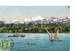 Genf Genève: la chaine du Mont-Blanc, Dampfschiff, 1908
