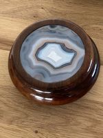 Vintage Schmuckdose aus Holz mit echter Achat Scheibe