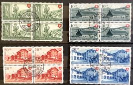 1948 - Pro Patria Viererblock Serie Zentrisch gestempelt