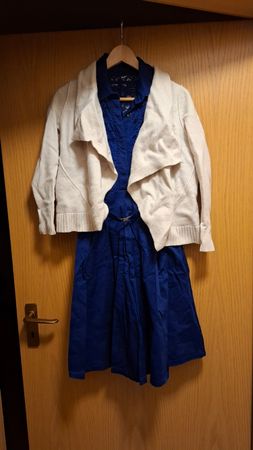 Damen Kleid mit Spitze, blau, inkl. Bolero Strickjacke