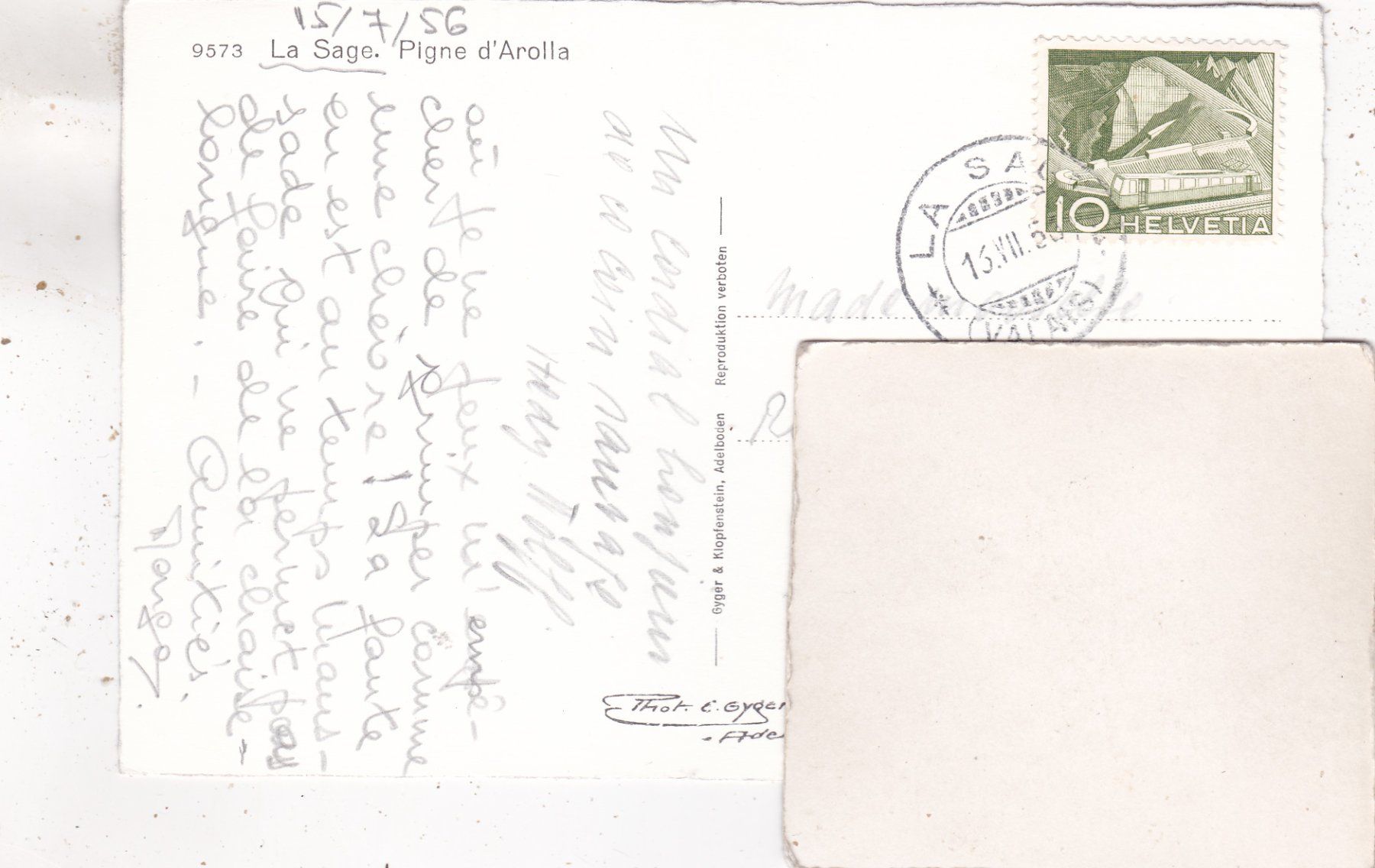 Cartoline postali: La Sage Pigne d' Arolla 1956 – Usato da Herisau venduto da Lisegrat2008 1