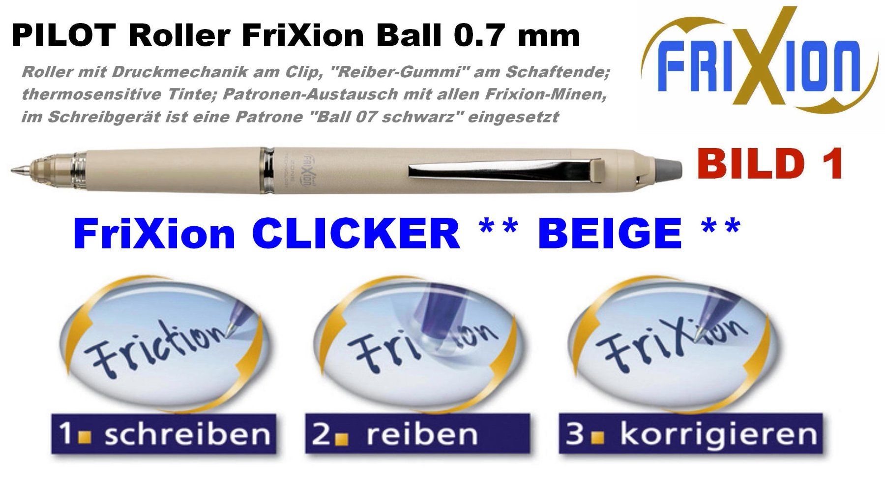 Pilot Penna & Evidenziatori: Pilot Roller Frixion CLICKER Ball 07 ** ZONE ** BEIGE – Nuovo (secondo la descrizione) da Strengelbach venduto da Mozi1