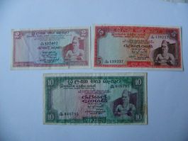 Central Bank of Ceylon 2, 5 und 10 Rupien 1974, Gebraucht