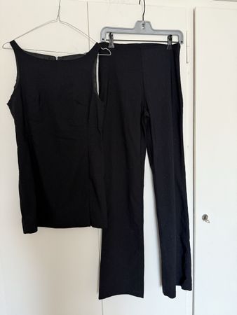 Schwarzer Festanzug Gr. M Top & Hose Zebra Glitzer