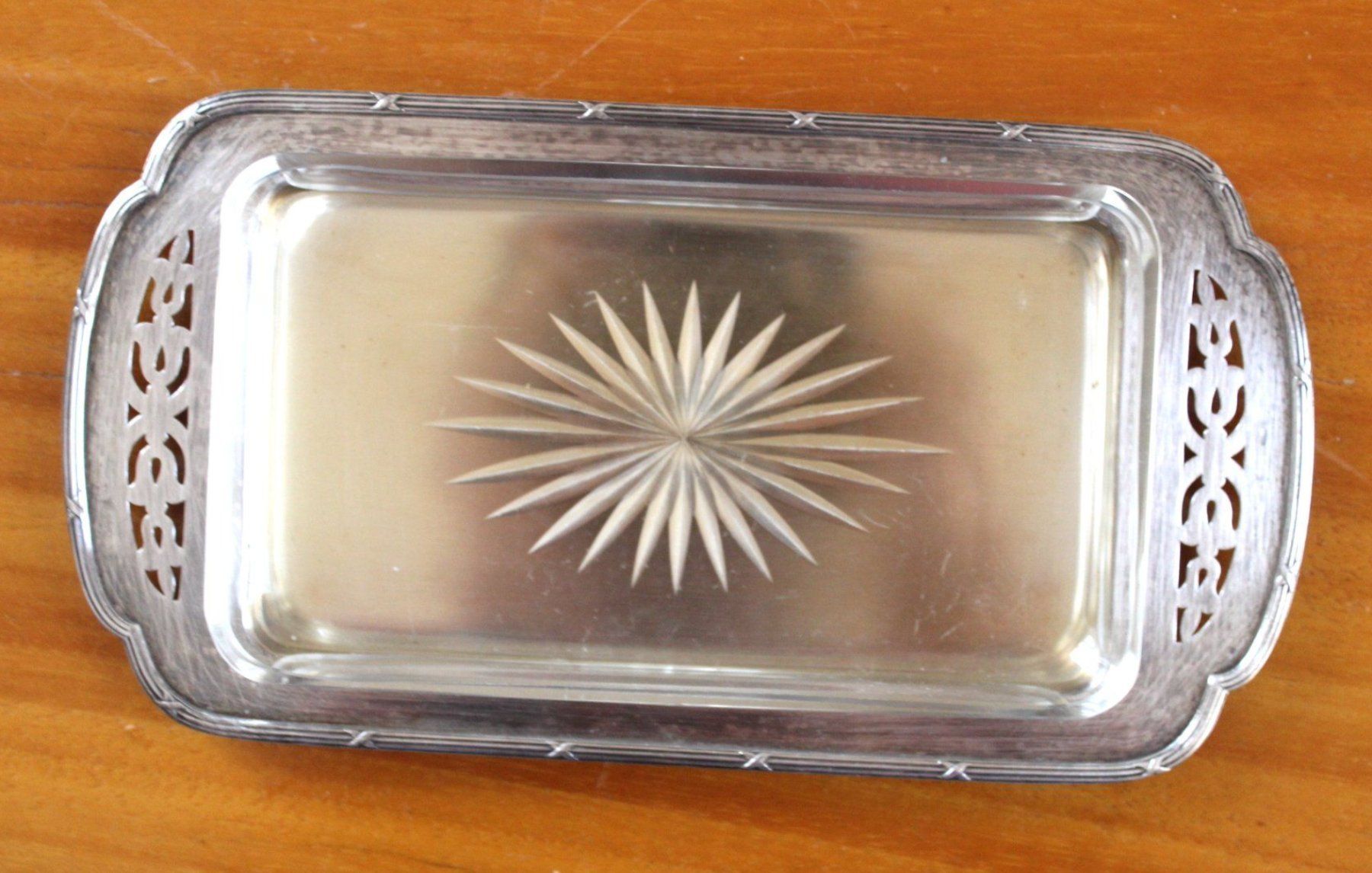Set di piatti: Vintage Butterservierglasplatte mit Versilberten Tablett – Usato da Locarno venduto da fripui 3