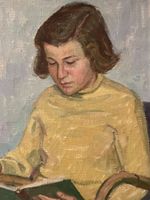 Karl Bürkli - Ölgemälde: Mädchen liest ein Buch, signierte