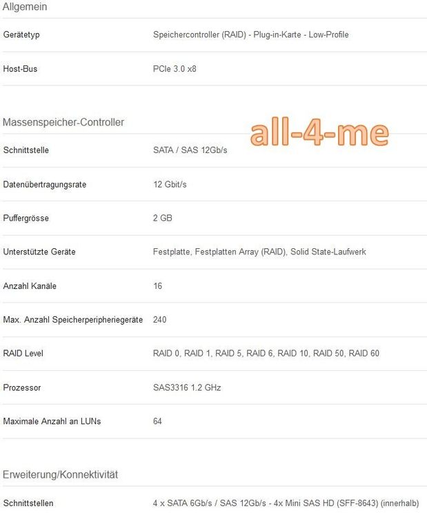 LSI/Avago 9361-16i 12Gb/s PCIe 3.0 x8 SATA+SAS HBA Raid CTL (Gebraucht ...