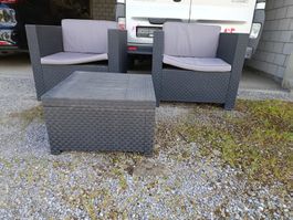 Balkon / Garten Lounge Set – 2 Sessel & 1 Loungetisch