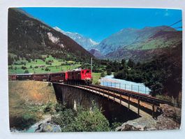 Postkarte der Furka-Oberalpbahn bei Fischertal mit HGe 4/4