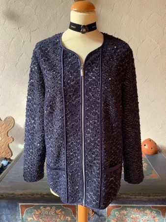 Marineblau wie Tweed mit Pailletten Jacke Gr. 42DE Neu