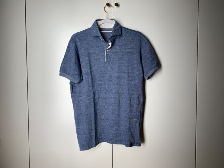 Boggi Milano Poloshirt M, Blau Mélange, Baumwolle Leinen