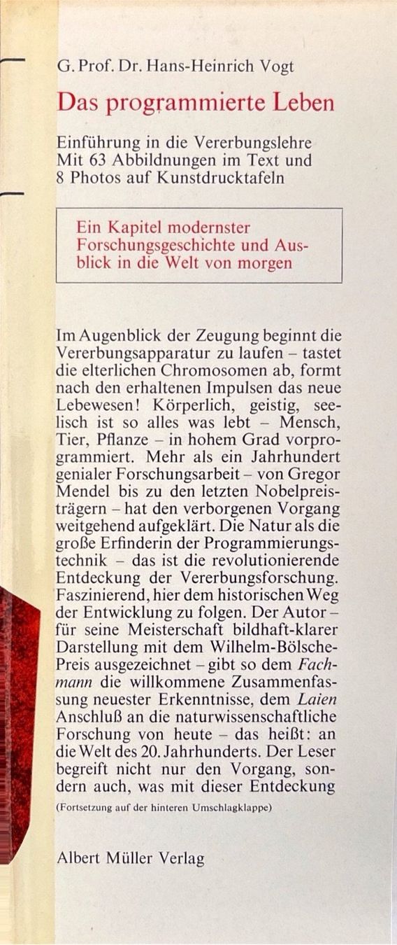 Libri: Vogt Hans-Heinrich, Das programmierte Leben – Nuovo (secondo la descrizione) da Sarnen venduto da Livres 1