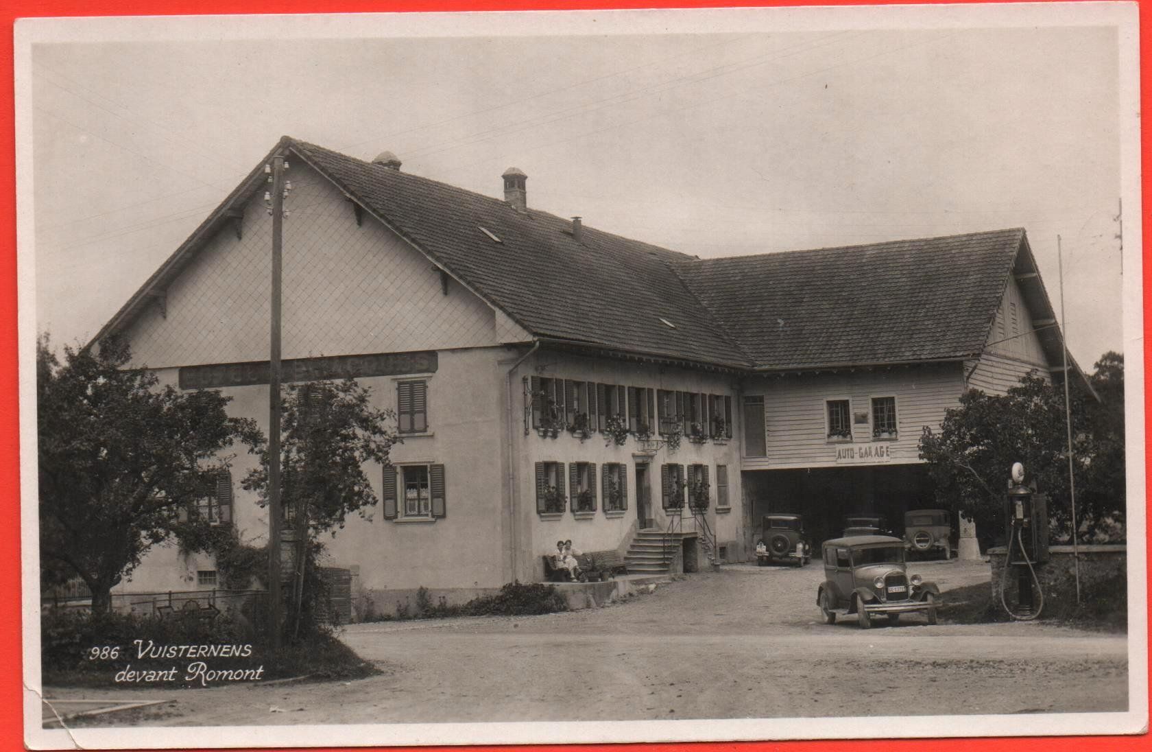 Cartoline postali: VUISTERNENS devant Romont, Oldtimer, Auto, Garage, Tanksäule – Usato da Jona venduto da philajona