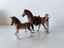 Schleich Pferde mit Reiterin und Fohlen