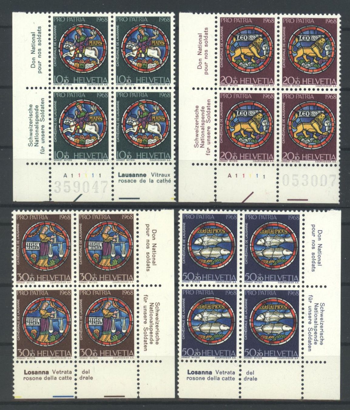 Alle Briefmarken: 1968, Pro Patria, Viererblöcke, ** – Gebraucht aus Willisau von Vollstempel
