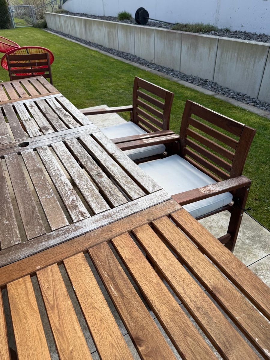 Tischset: Garten Tisch Set Holz ausziehbar + 4 Stühle – inkl. Kissen – Gebraucht aus Schindellegi von tbig 2