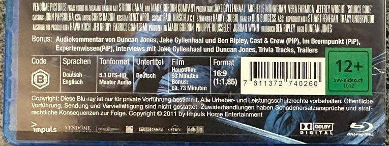 Tutti i DVDs: Source Code (Blu-ray) - Spannender Thriller, Top Zustand – Usato da Beringen venduto da Mantafisch1 2
