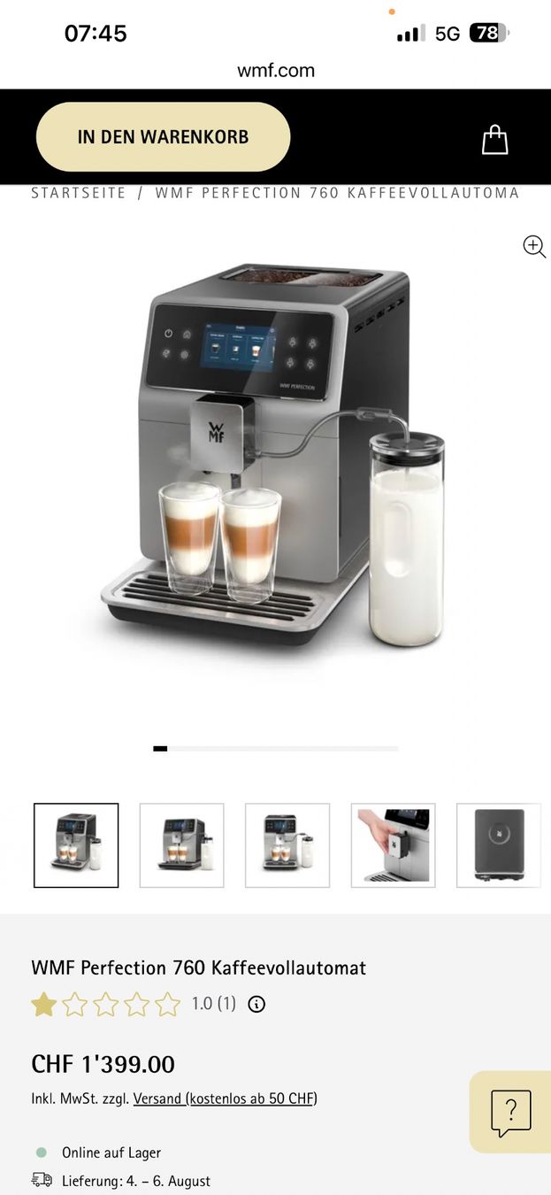 WMF Kaffeemaschinen & Espressomaschinen: WMF Perfection 760 silver – Neu (gemäss Beschreibung) aus Niederlenz von Hjrohr