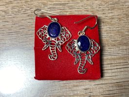 Boho Elefant Ohrringe 925 Silber natürlicher Blauer Saphir