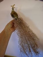 neu: Deko Pfau mit Glitzer in Gold