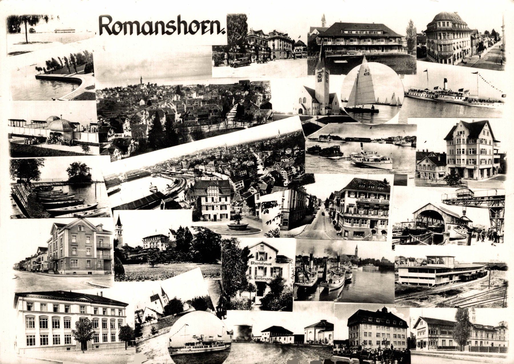Cartoline postali: Romanshorn. Hafen, Restaurants, Schule – Usato da Bronschhofen venduto da Astore