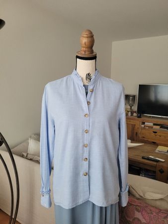 Damen Bluse by Mi hellblau Stehkragen Baumwolle, Gr. 38 