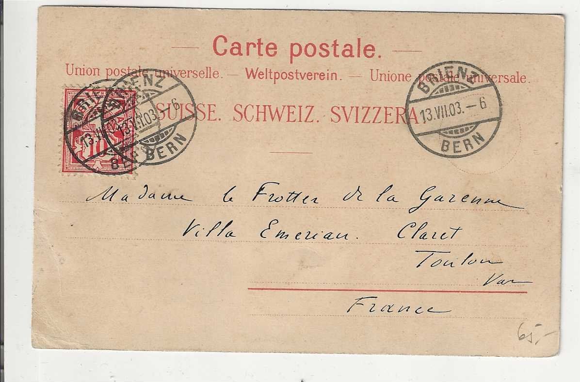 Cartoline postali: Brienz, Litho, 1903 – Usato da Spiez venduto da Niesen20 1