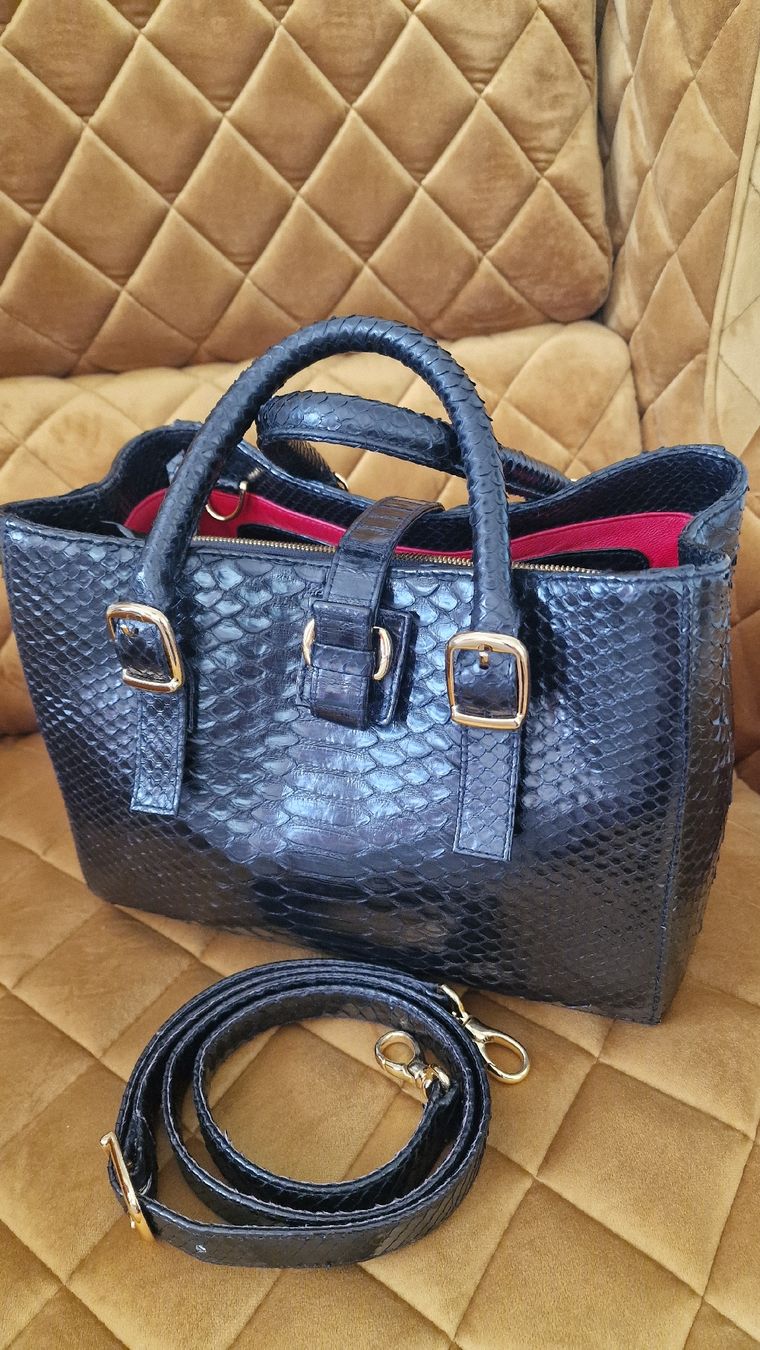 Taschen für Damen: Schlangenleder Handtasche GEUCO Python schwarz Gold neuwert – Gebraucht aus Mönchaltorf von nzhuravel