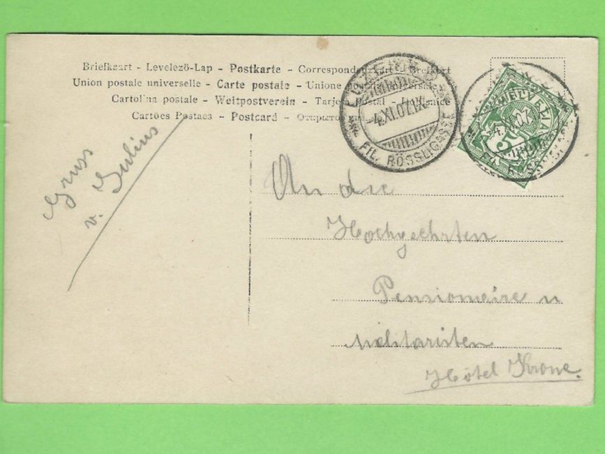 Cartoline postali: Postkarte, 1907 – Usato da Zürich venduto da t24_de 1