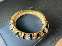 ✨Schwarzes goldenfarbene Vintage-Armband mit Strasssteinen