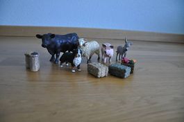 Schleich Bauernhoftiere (Esel, Hund, Schaf, Siter, Sau)