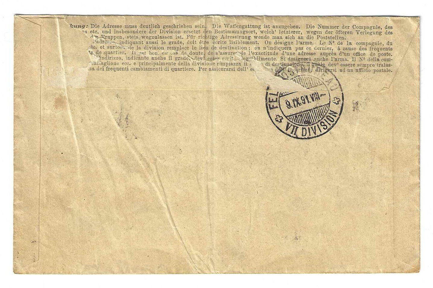 Tutti i francobolli: Feldpost-Brief 1891 !! – Usato da Weinfelden venduto da Fortuno 1