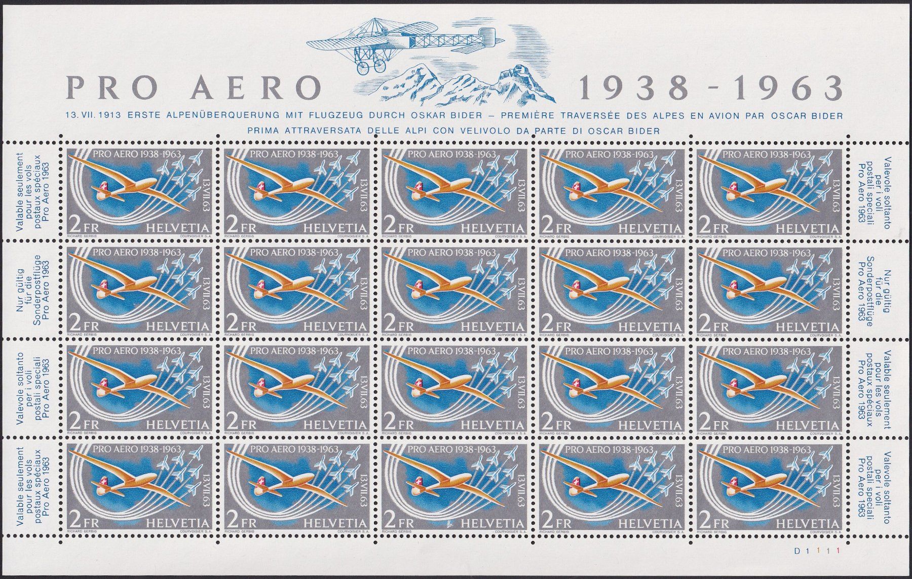 Tutti i francobolli: 1963, F46 kompletter Bogen postfrisch **. Kat: 200.- – Usato da Sursee venduto da Luzernerraute