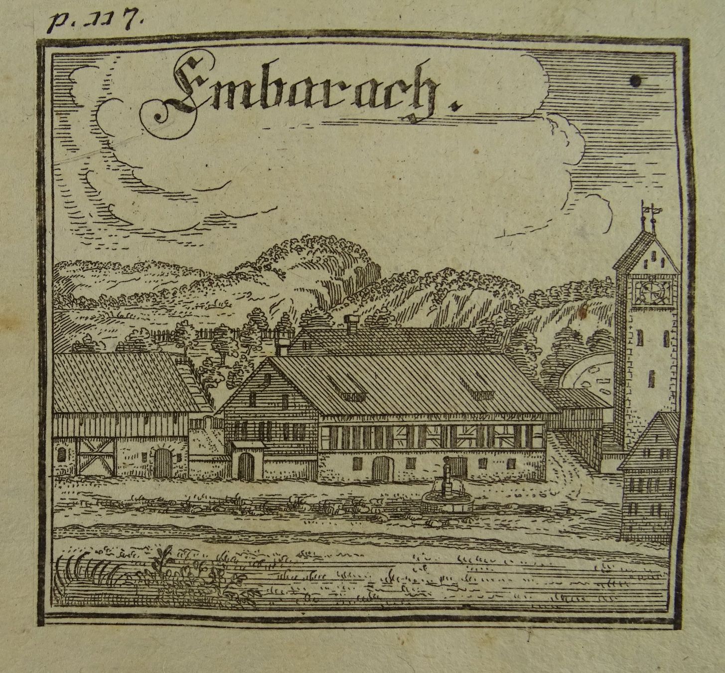 Incisioni: EMBRACH, EMBRARACH, KUPFERSTICH, BLUNTSCHLI 1742 – Usato da Grüningen venduto da Kartensammler