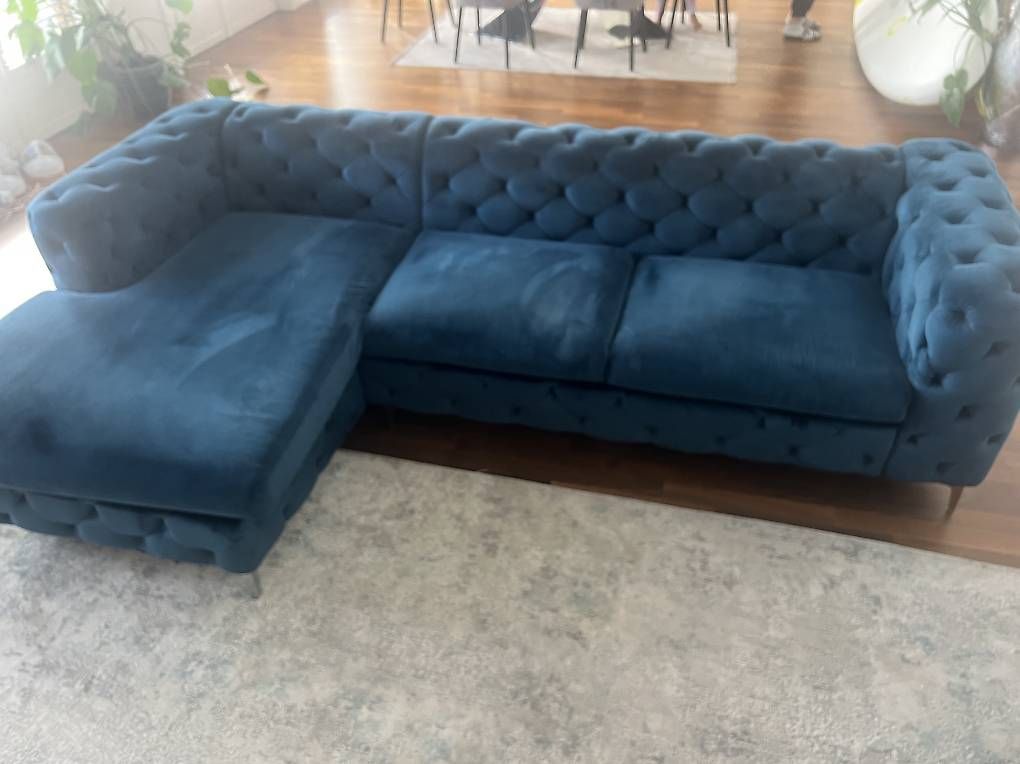 Divani: Chesterfield Ecksofa + Sessel Samt Petrol – Usato da Luzern venduto da chr_q7v2