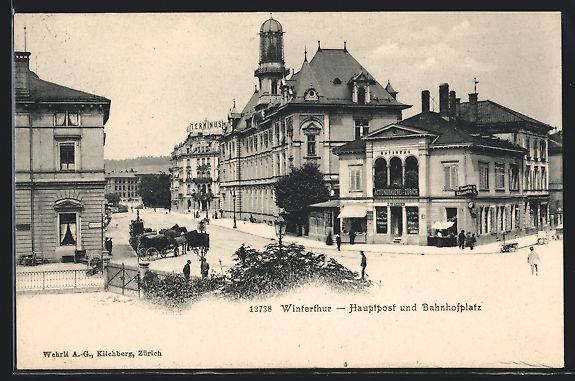 Cartoline postali: Winterthur, Hauptpost und Bahnhofsplatz – Usato da Berlin venduto da bartko-reher