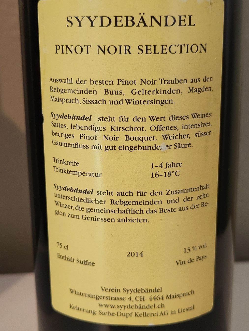 Vins: 10 FL. Syydebändel Pinot Noir Selection 2014 – Neuf (Voir description) à Basel par Morgenmuffel 3