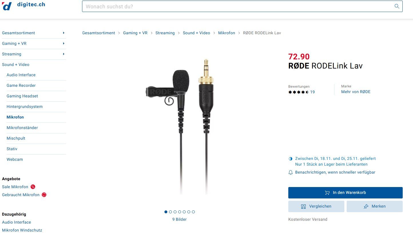 Røde Mikrofone: Rode RODELink LAV Omnidirectional Lavalier Microphone – Gebraucht aus Geneve von T36