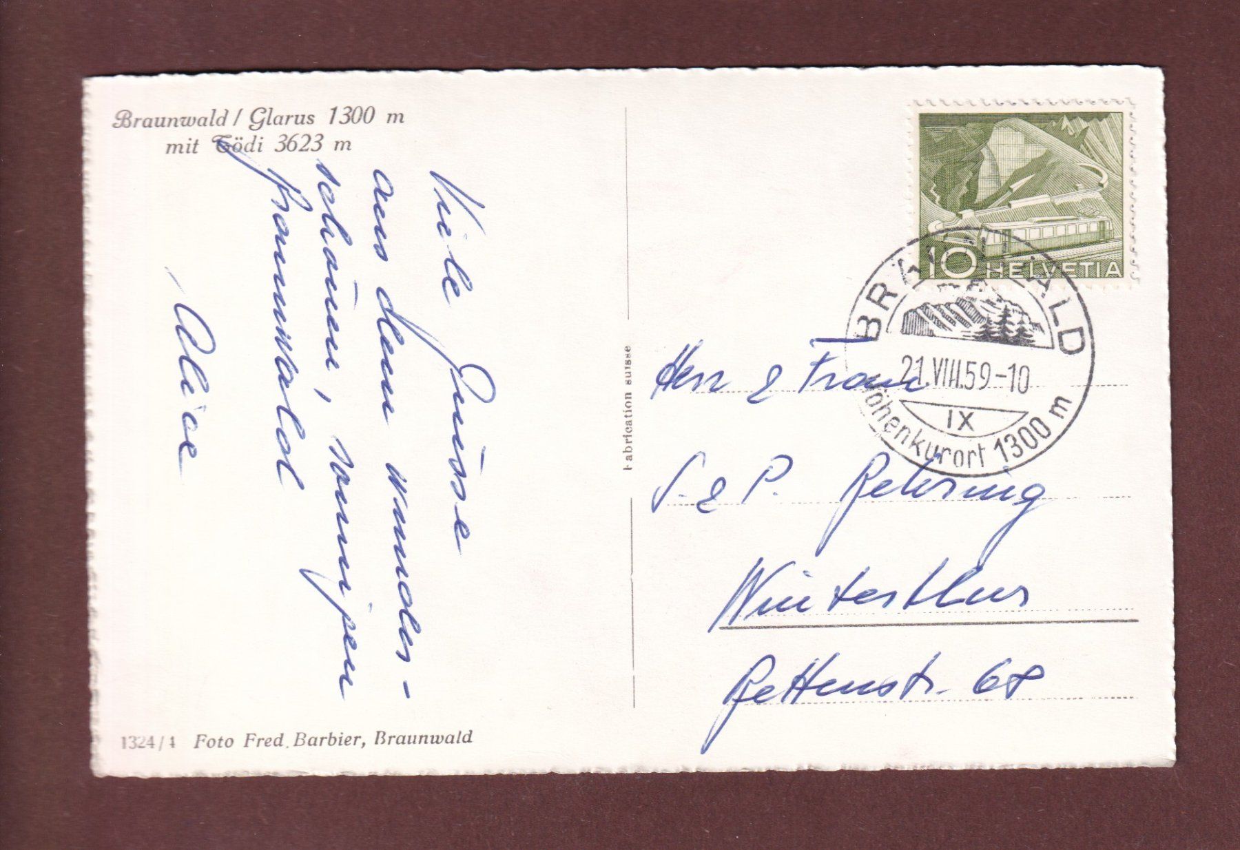 Cartoline postali: BRAUNWALD - Tödi - 1959 – Usato da Pully venduto da nicecards-shop 1