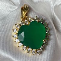 Grüner Achat + Saphir Anhänger 💎✨ Silber 925 vergoldet P32