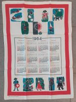 Vintage Küchenhandtuch mit Kalender-Design aus 1964