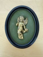 Vintage Wandbild Oval mit Gold-Engel (Cherub / Putto) 