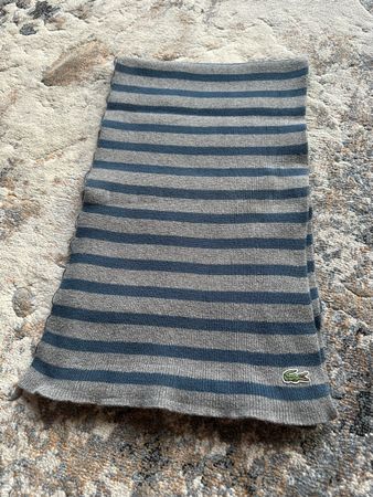 Lacoste Scarf, Striped Grey Blue, Winter Essential