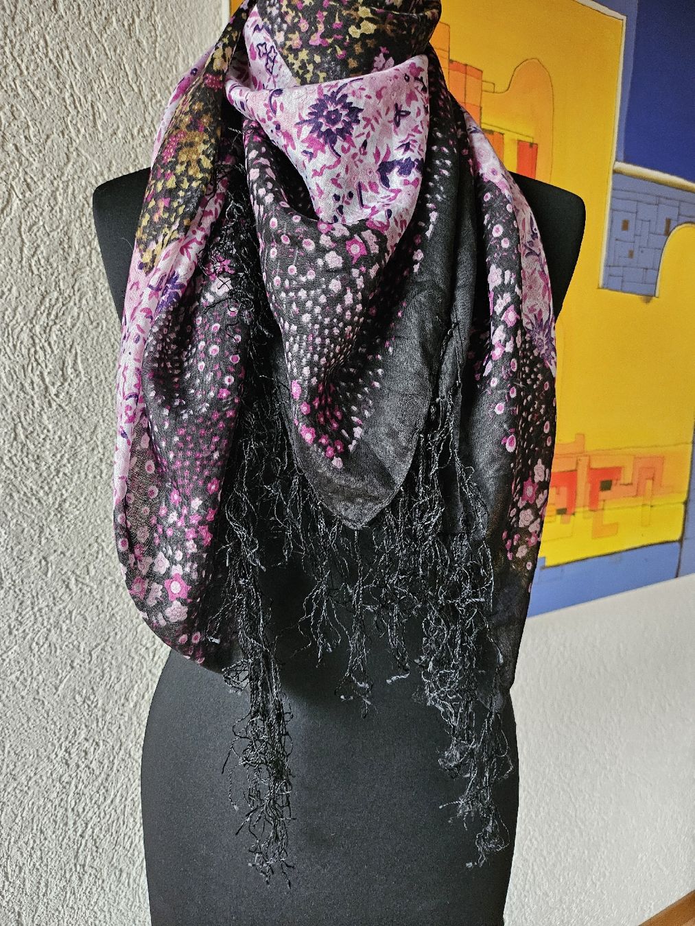 Foulards, Tücher & Schals: Boho Foulard 101 × 101 cm – Blumenmuster & Fransen 5000 – Gebraucht aus Vinelz von sonnenmond77 7