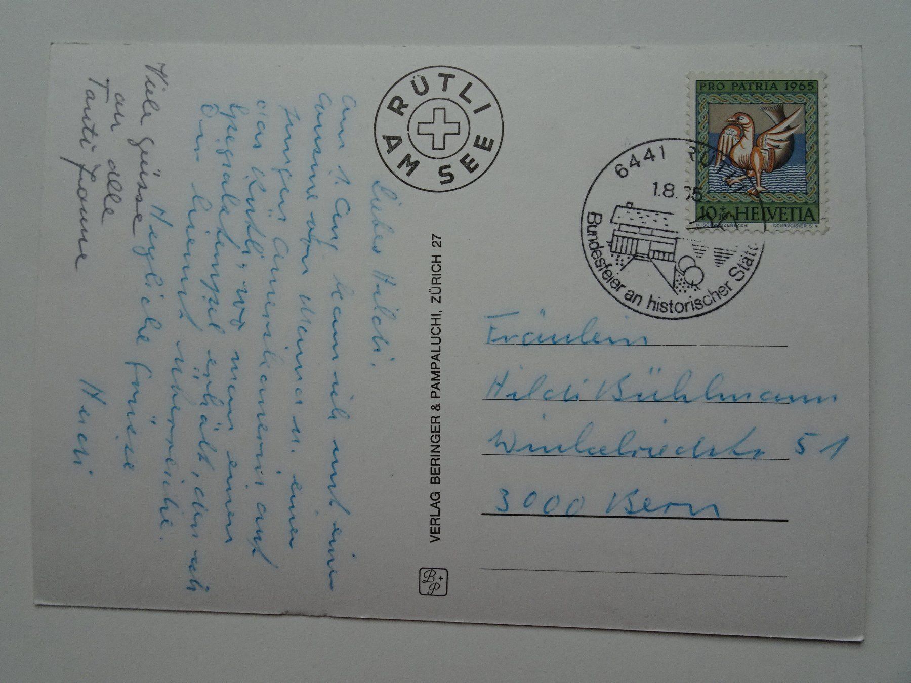 Cartoline postali: Rütli 1965 – Usato da Aadorf venduto da Chnorli-Furz 1